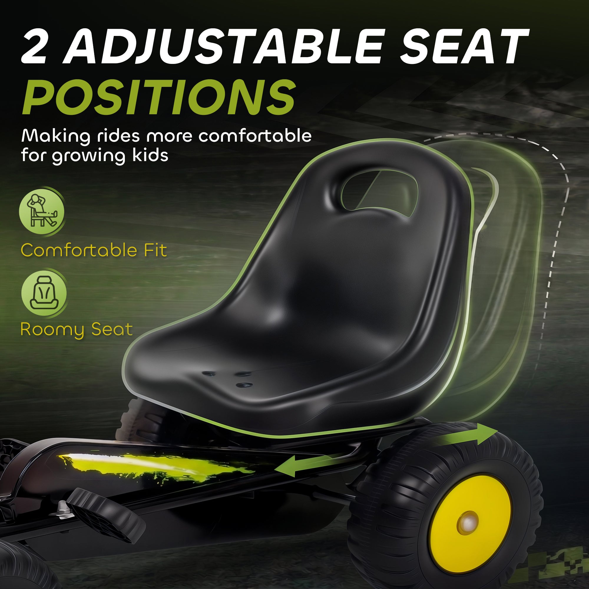 Pedal Go Kart for Kids with Adjustable Seat, Backrest, Outdoor Racer Ride On Pedal Car for Boys Girs 3-6 Years, Black