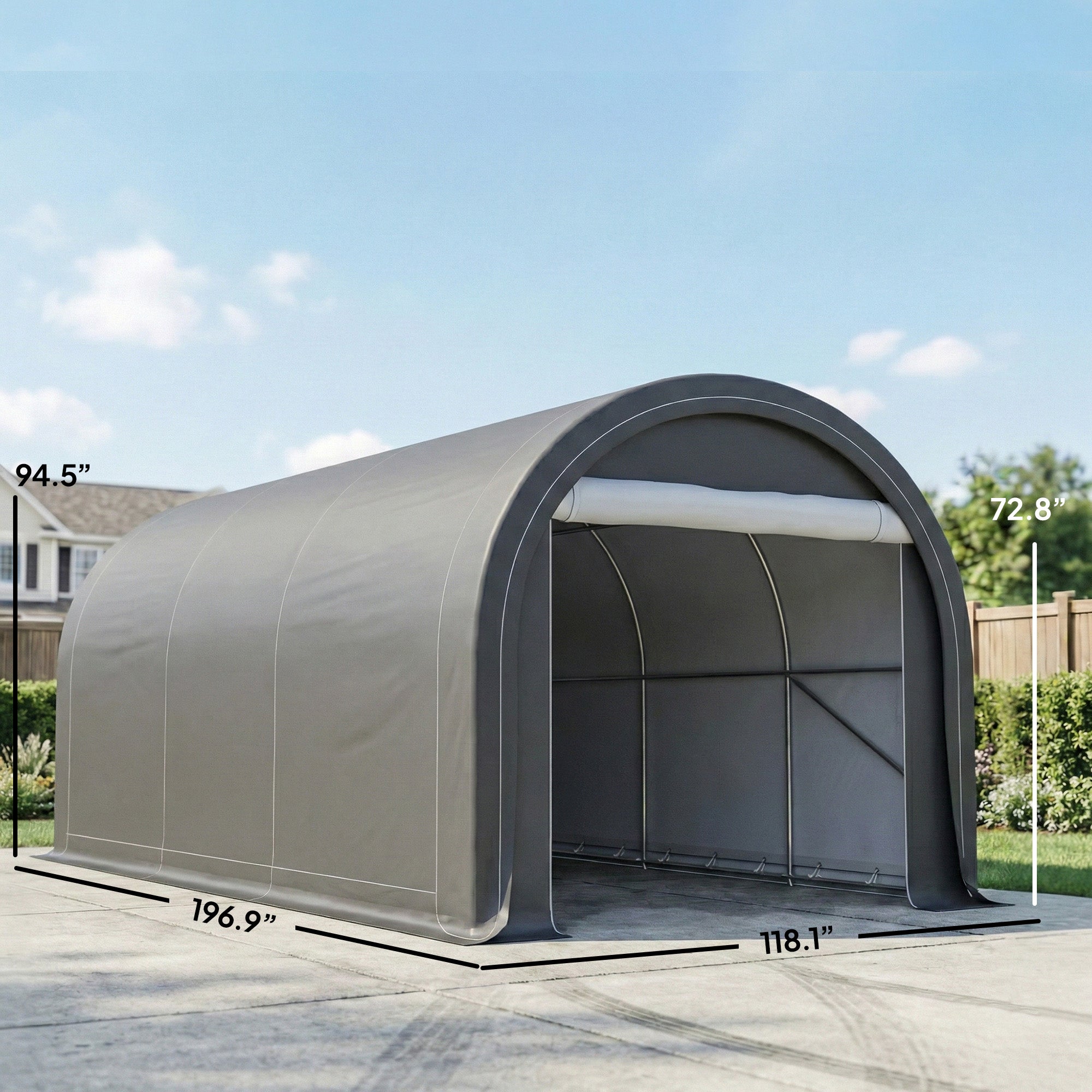 10' x 16' Carport, Heavy Duty Portable Garage Storage Tent with Large Zippered Door, Anti-UV PE Canopy Cover for Car, Truck, Boat, Motorcycle, Bike, Garden Tools, Outdoor Work, Gray