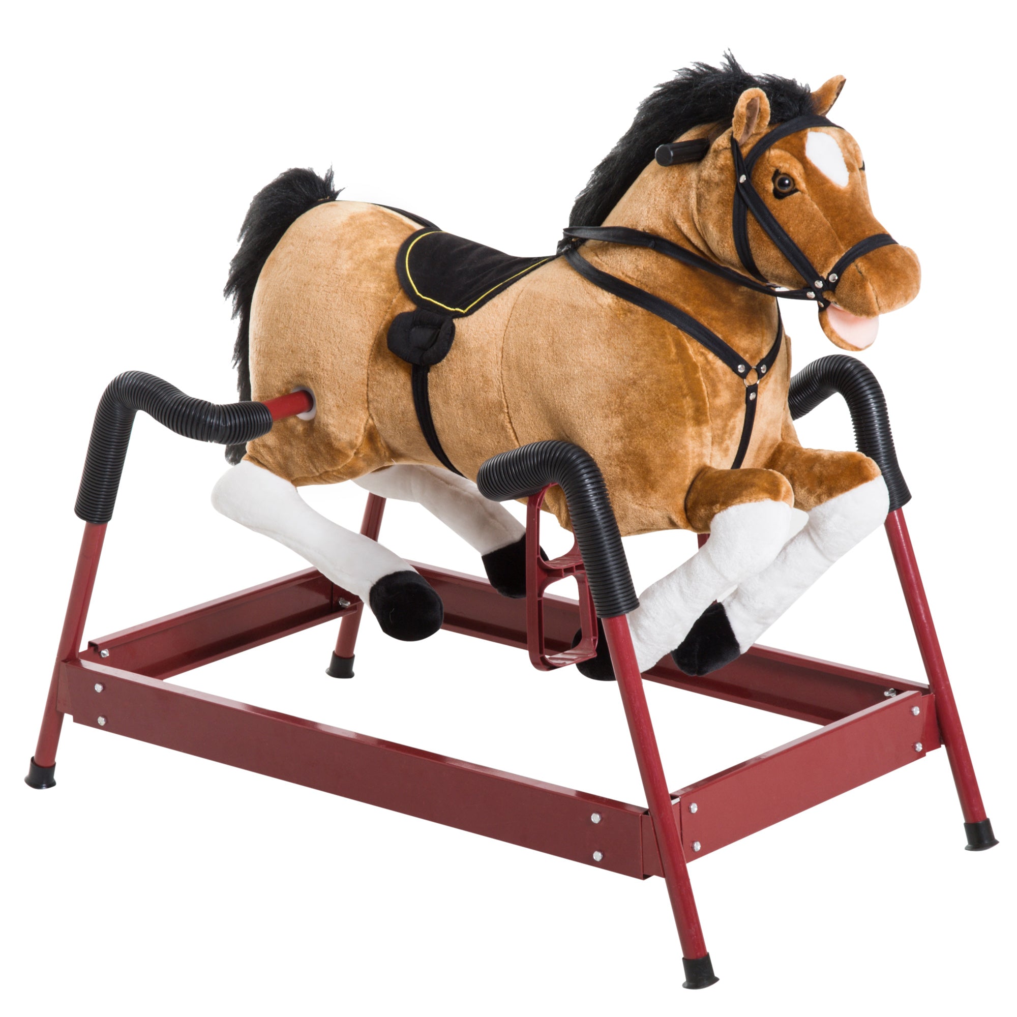 Durable Kids Plush Spring Rocking Horse, Ride On Rocking Horse with Realistic Sounds, Brown