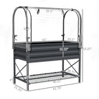 Raised Garden Bed with Legs and Cover, Metal Elevated Planter Box with Bottom Shelf and Liner for Vegetables, Dark Gray