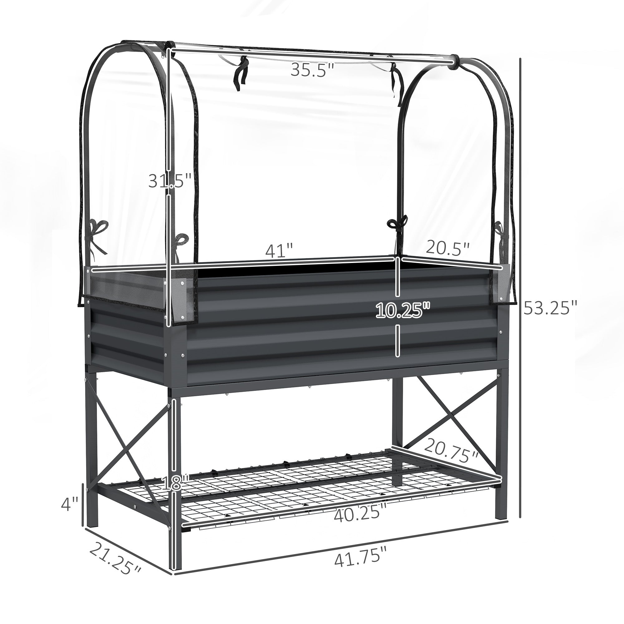 Raised Garden Bed with Legs and Cover, Metal Elevated Planter Box with Bottom Shelf and Liner for Vegetables, Dark Gray