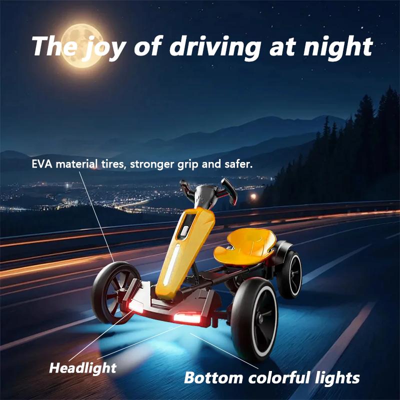 12V Electric Pedal Go-Kart for Kids with Adjustable High-Back Seat, Ride-On Truck with Music/Flashing Lights, 38'' L x 22.5'' W x 19.5'' H, Yellow