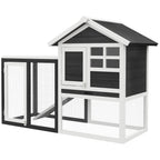 Indoor Rabbit Enclosure, 48" Weatherproof Wooden Rabbit Hutch, with Slanted Asphalt Roof & Fun Outdoor Run for Bunnies & Ferrets - Gray