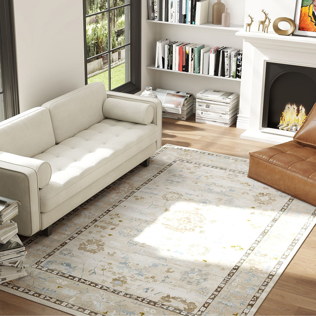 9x12 Area Rug, Indoor Boho Machine Washable Carpet for Living Room, Bedroom, Dining Room, Kitchen, Blue