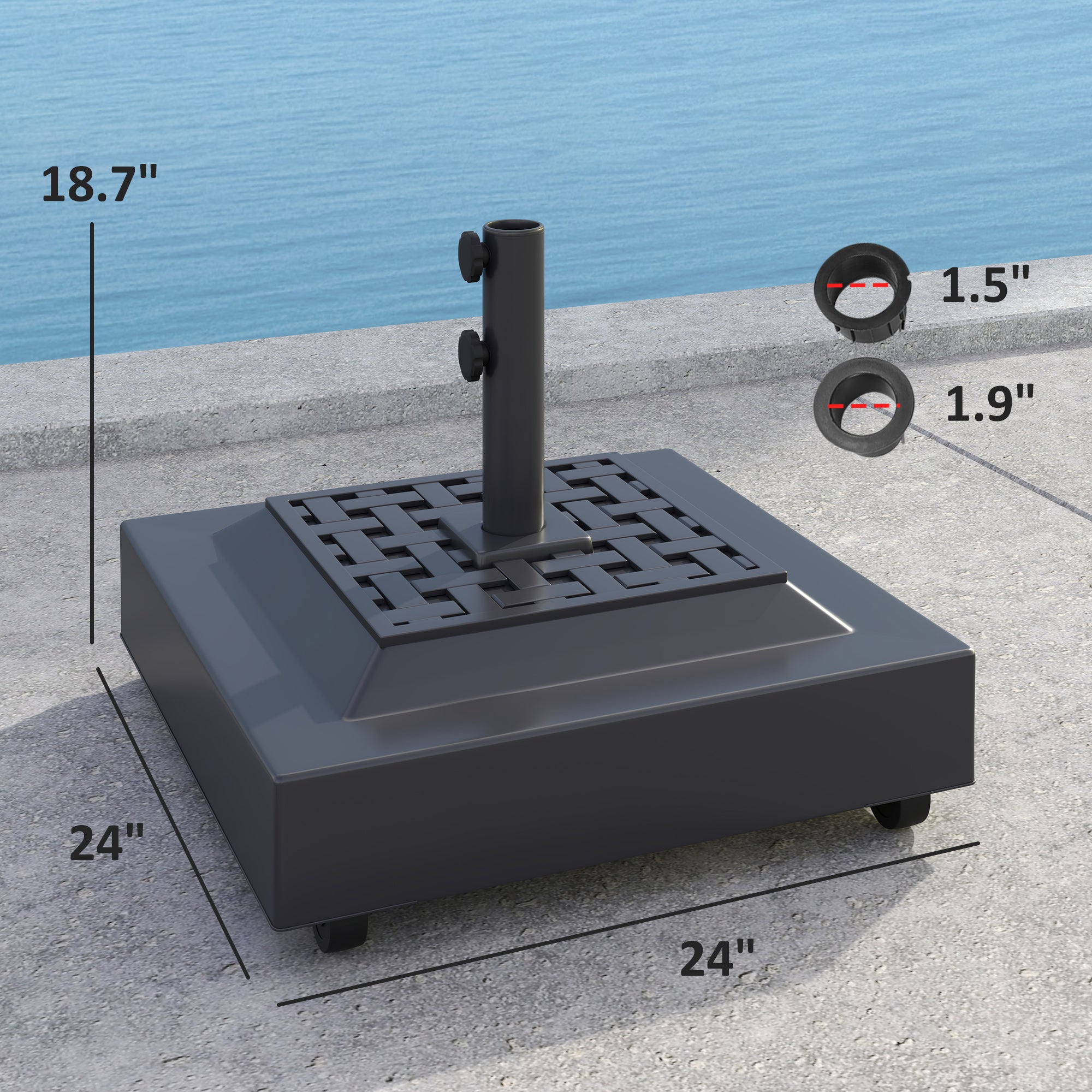 Outdoor Umbrella Stand Base with Wheels, Heavy Duty Patio Umbrella Base, Filled Up to 143lbs with Stand or 112lbs with Water, Patio Umbrella Holder for Garden, Poolside, Black