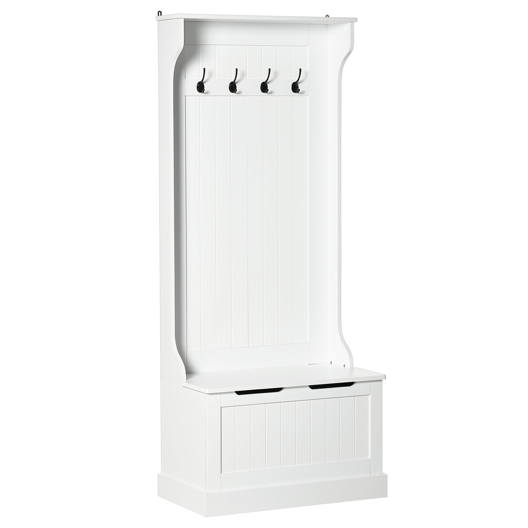 Hall Tree with Coat Rack, Storage, and Sitting Bench, White