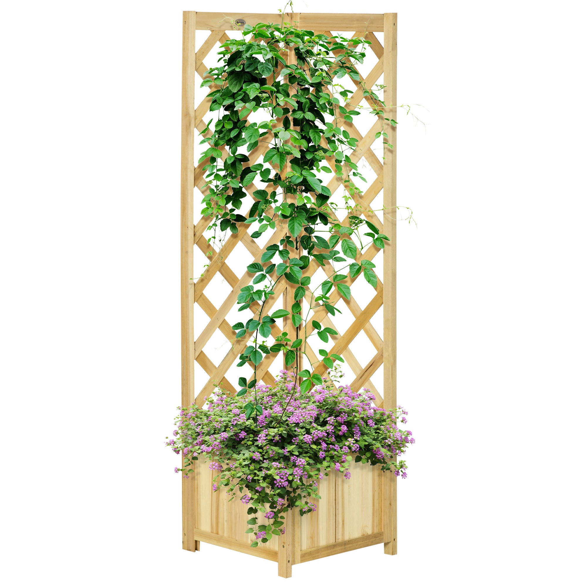 Wooden Raised Garden Bed, Planter with Trellis for Vine Climbing and Vegetables, Herbs and Flowers Growing, Natural