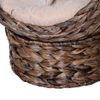 Handwoven Elevated Cat Bed with Rotating Basket and Soft Cushion, Wicker Cat Egg Chair with Stand, Brown