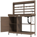 Wooden Potting Bench with Storage, Sink, Water Tap for Backyard, Patio, Balcony, Dark Brown
