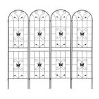 4 Pack Metal Garden Trellis with Butterfly Decoration and Powder Coated Iron, Extendable Design Rustproof Climbing Plant Support, Black
