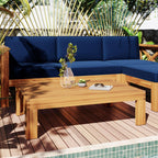 Casual Outdoor Sectional Sofa with Wood Frame & Cushions, Patio Seating Group for Backyard, 25.5" L x 25.5" W x 25.5" H, Natural