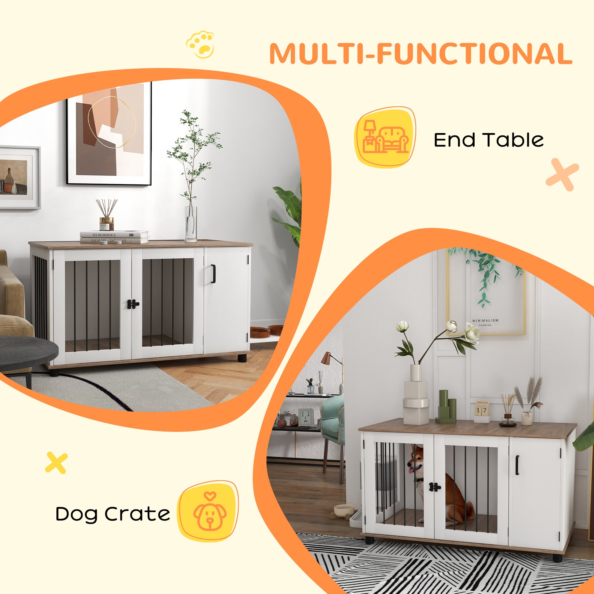 Dog Crate Furniture Side End Table Indoor w/ Storage, Double Doors