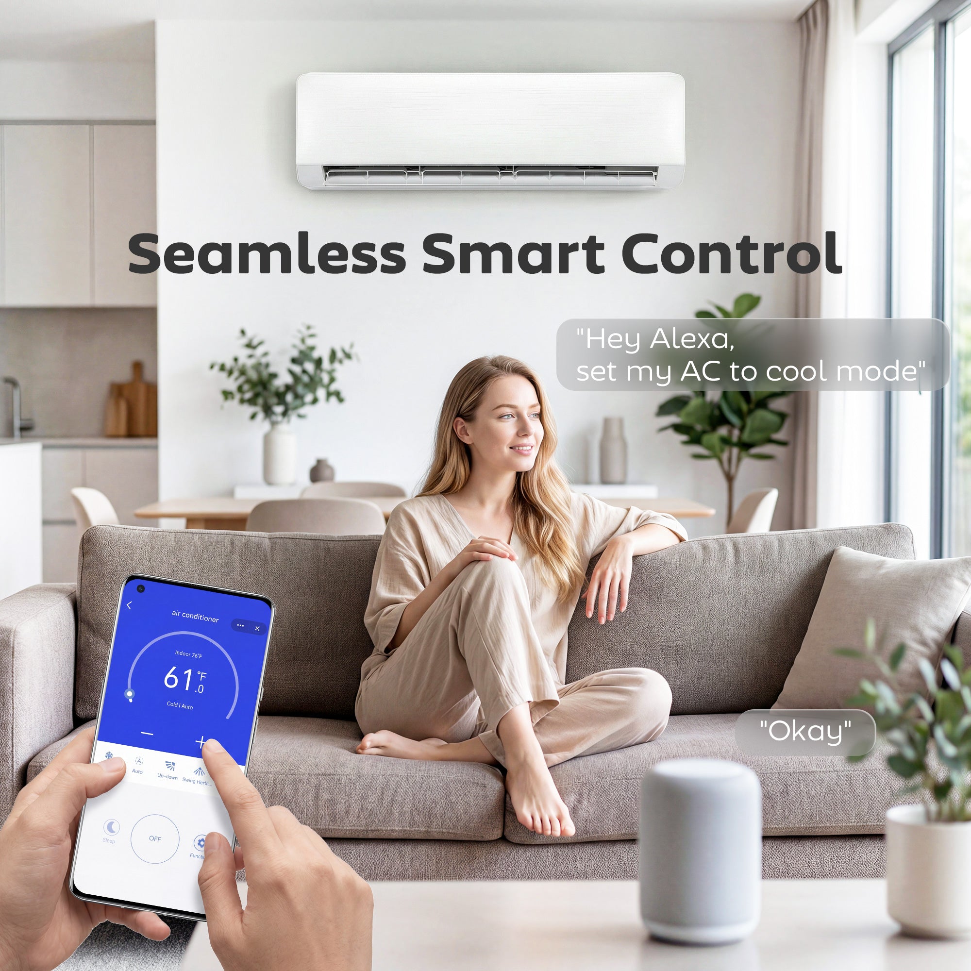 23000 BTU Mini Split Air Conditioner, 22 SEER2 230V WIFI Enabled Inverter AC Unit Cools up to 1500 Sq.Ft