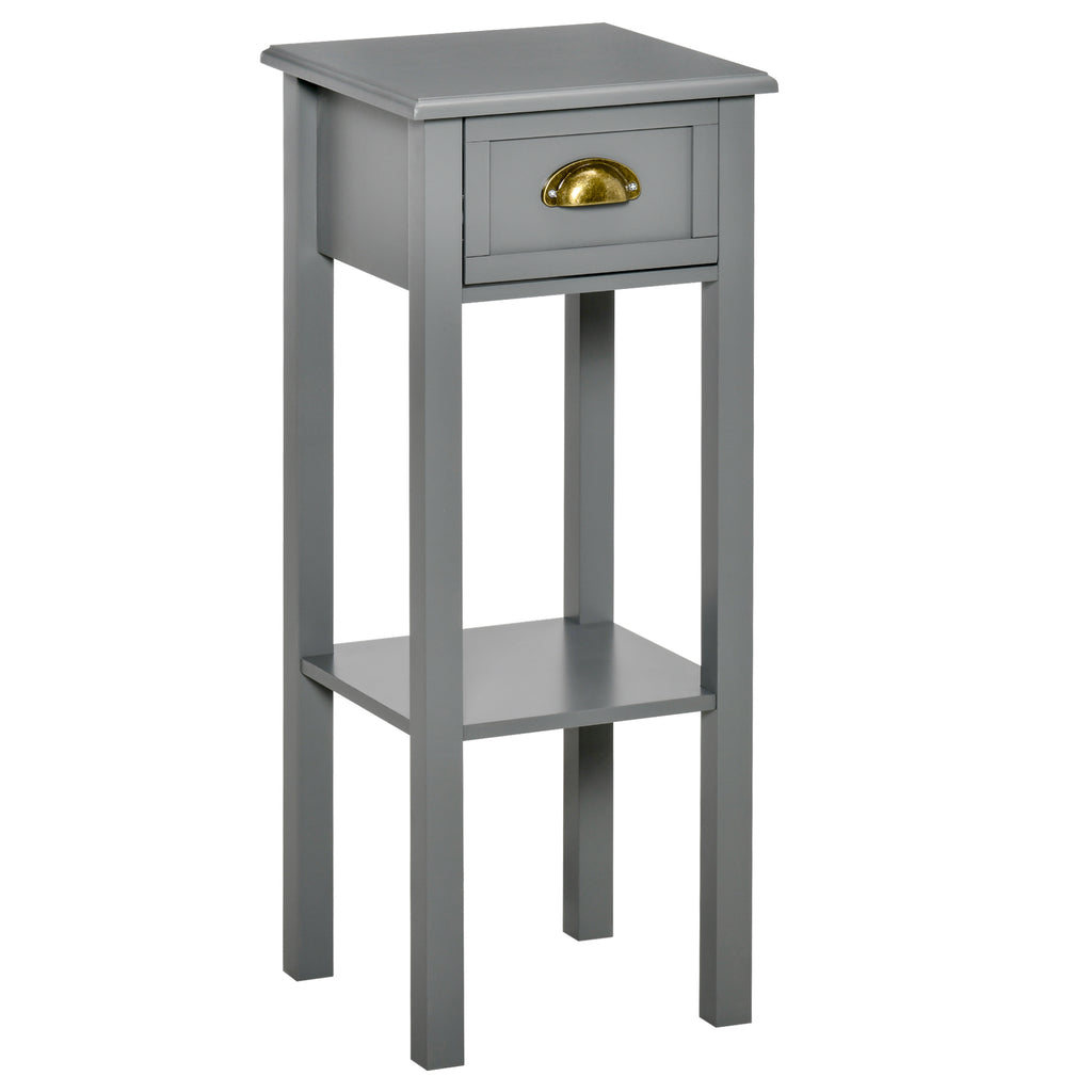 2-Tier Tall Side Table, Nightstand End Table w/ Drawer & Bottom Shelf for Living Room, Bedroom, Gray