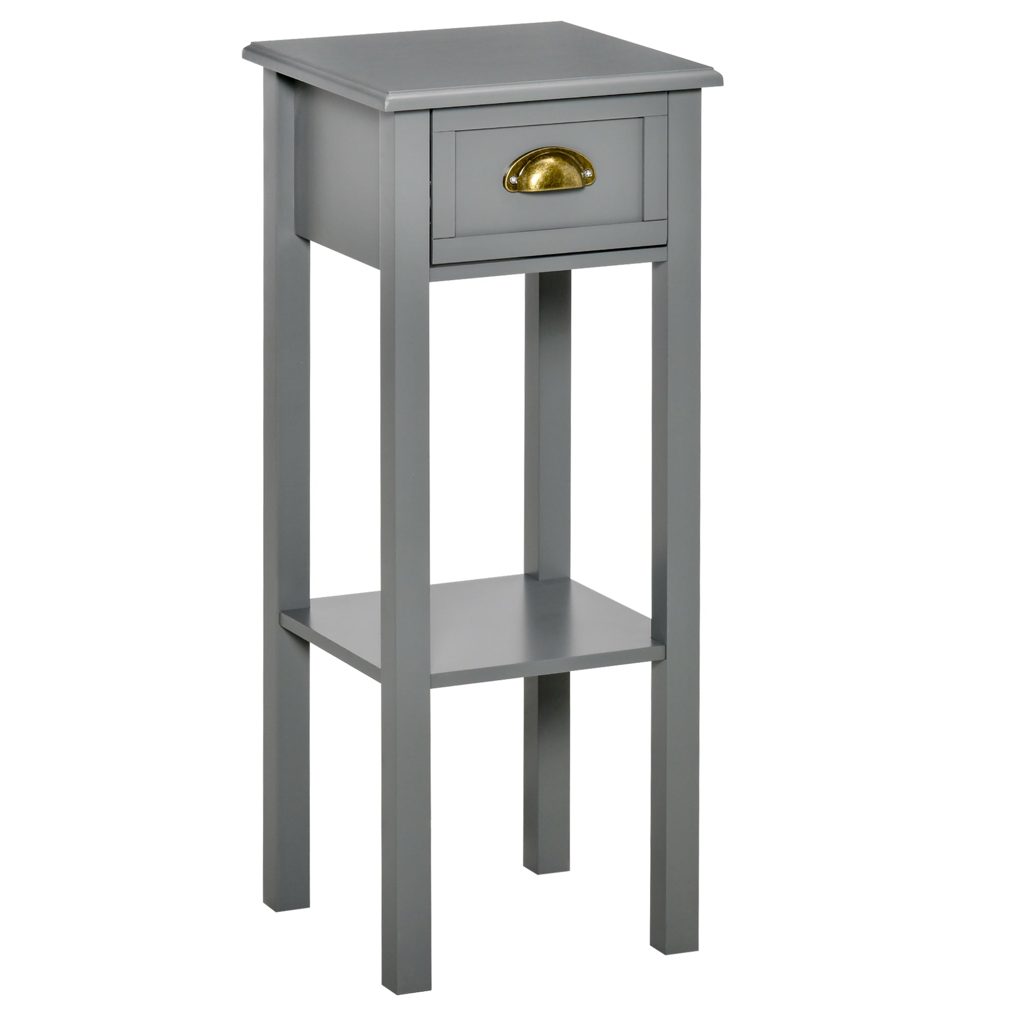 2-Tier Tall Side Table, Nightstand End Table w/ Drawer & Bottom Shelf for Living Room, Bedroom, Gray