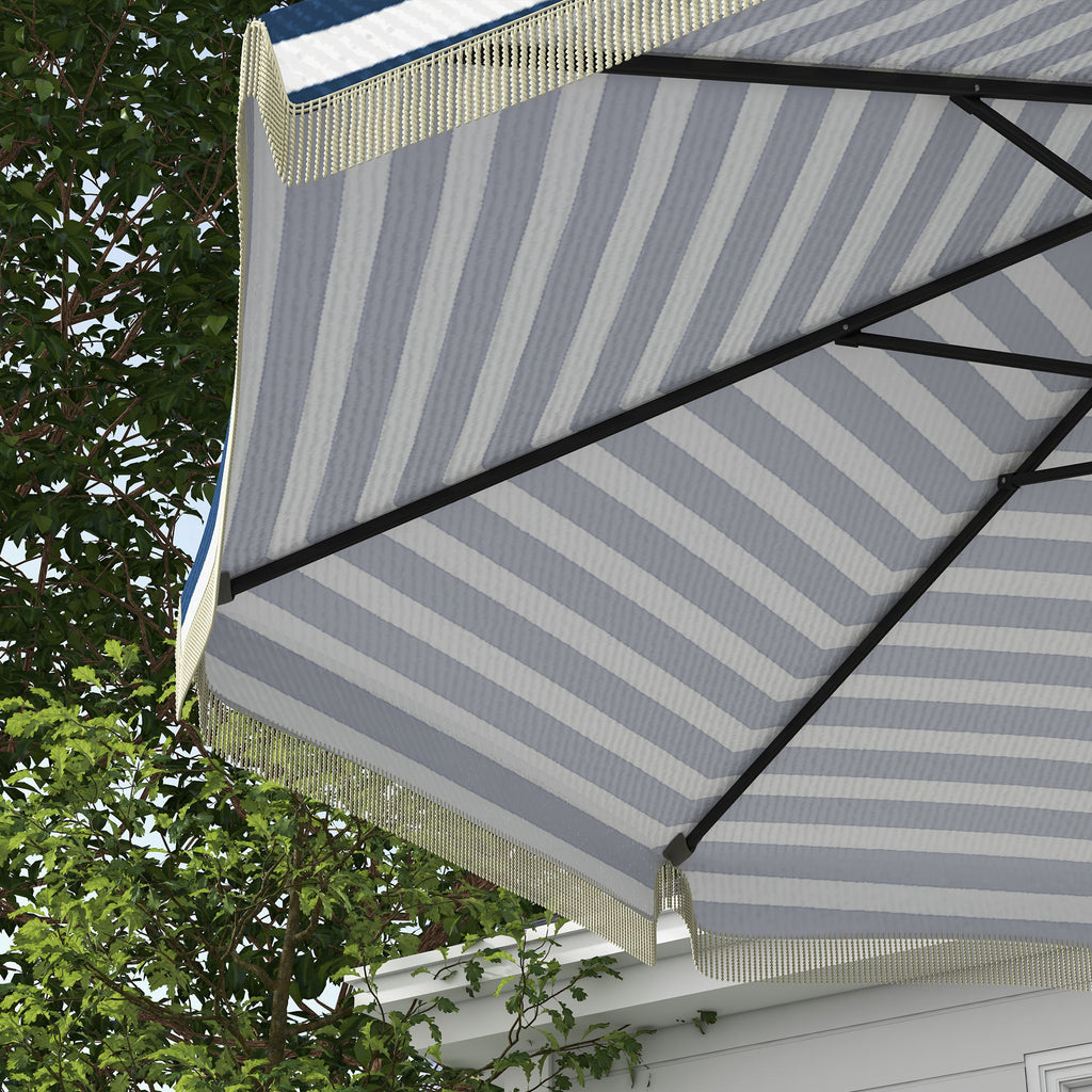 9ft Patio Umbrella Outdoor Table Umbrella w/ Tilt, Crank, Ruffled, 8 Ribs for Garden, Deck, Pool, Blue Stripe