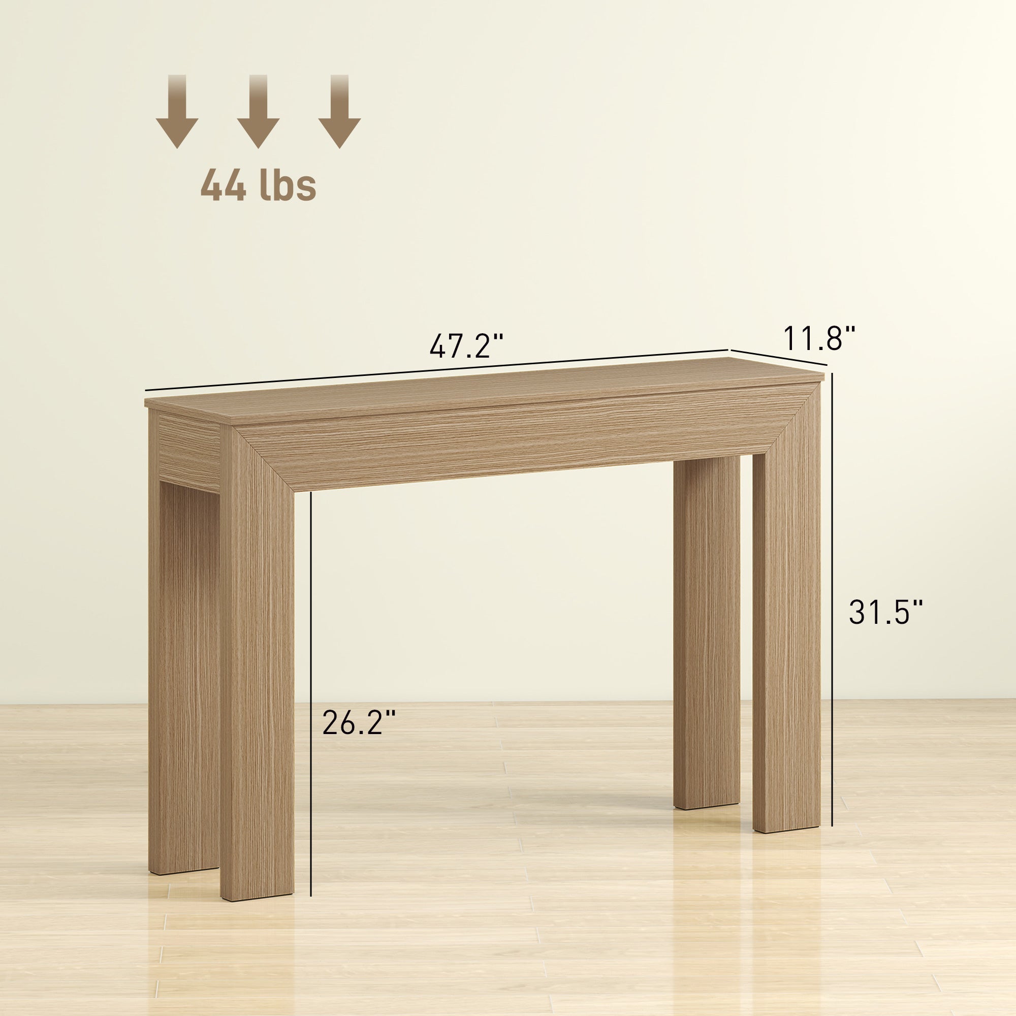 Modern Console Table, 47" Narrow Entryway Table, Natural Wood