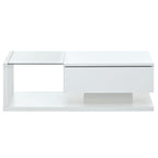 Modern Coffee Table with Tempered Glass, Wooden Cocktail Table with High-Gloss UV Surface, 2-Tier Rectangle Center Table for Living Room, White