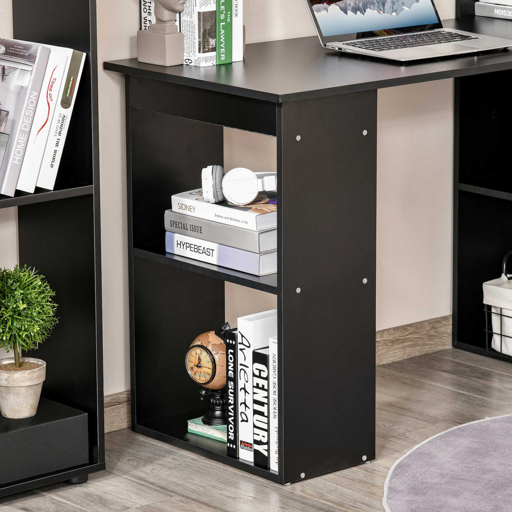 Computer Desk with 6-Tier Storage Shelves, Writing Desk Workstation with Bookshelf for Home Office, Black