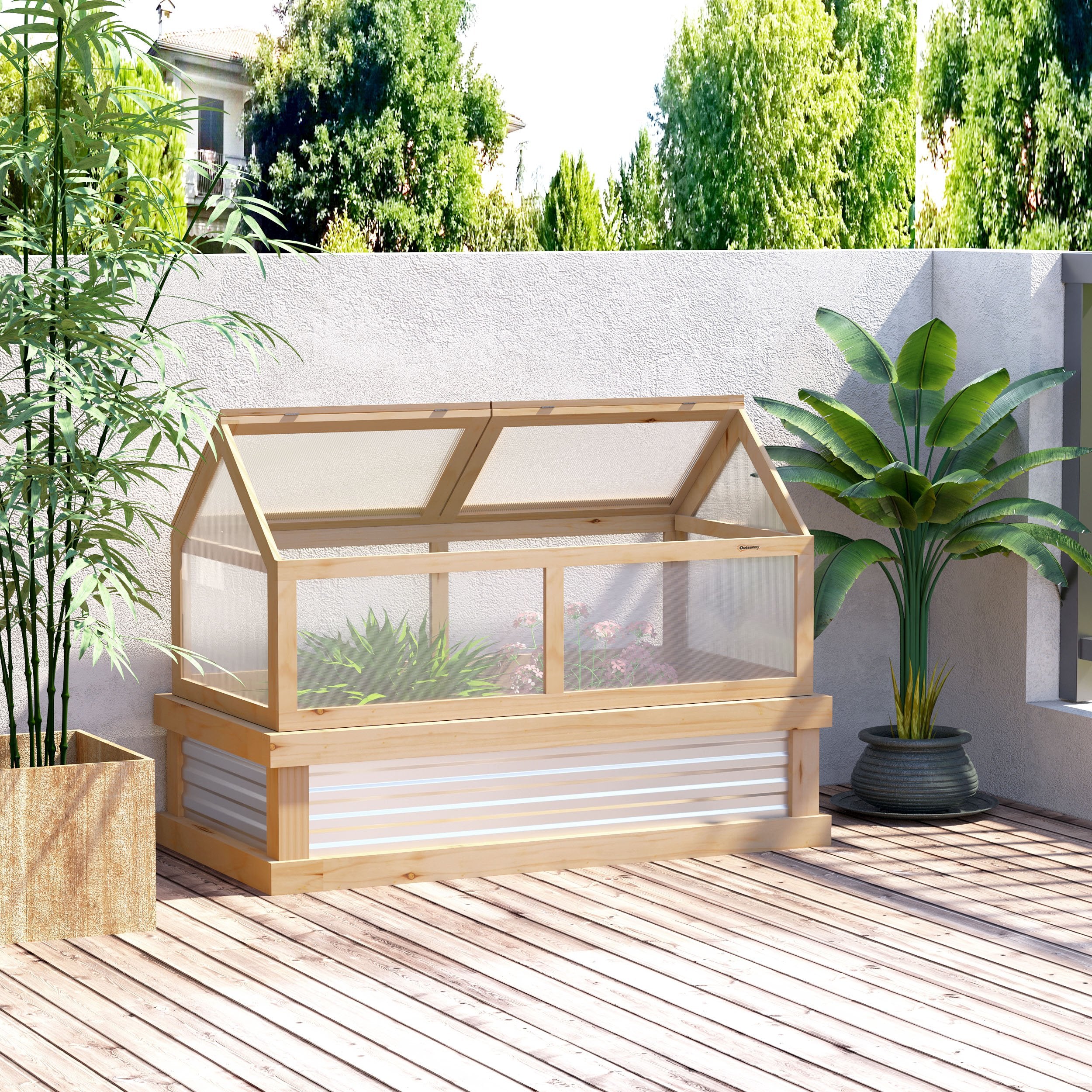 48" x 24" x 32.25" Elevated Planting Beds Garden Wooden Cold Frame Greenhouse Flower Planter Protection Wood