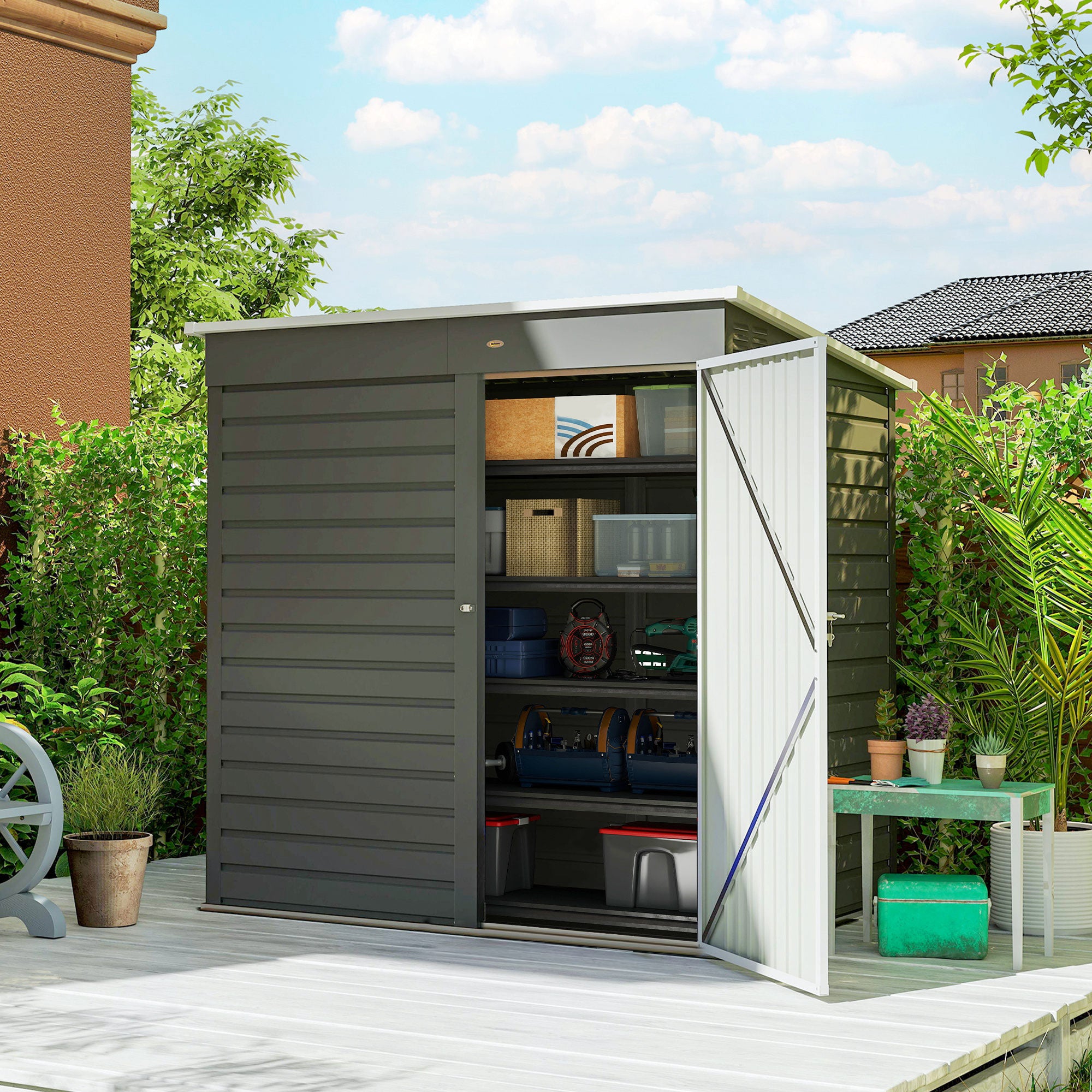6' x 4' Outdoor Garden Shed, Metal Storage Shed with Lockable Door and Gloves for Backyard Garden Patio, Light Gray