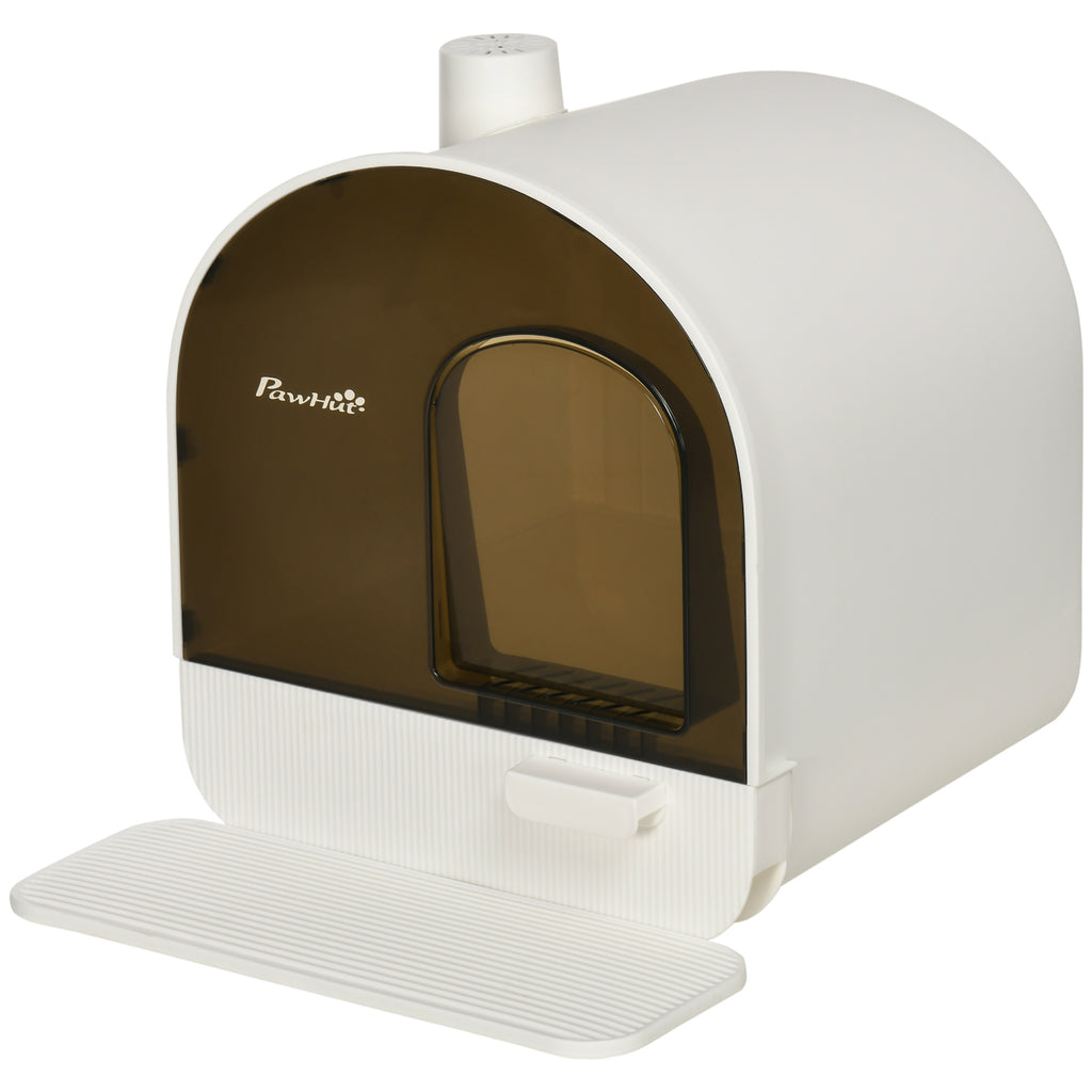 Cat Litter Box with Lid with Scoop and Filter, White
