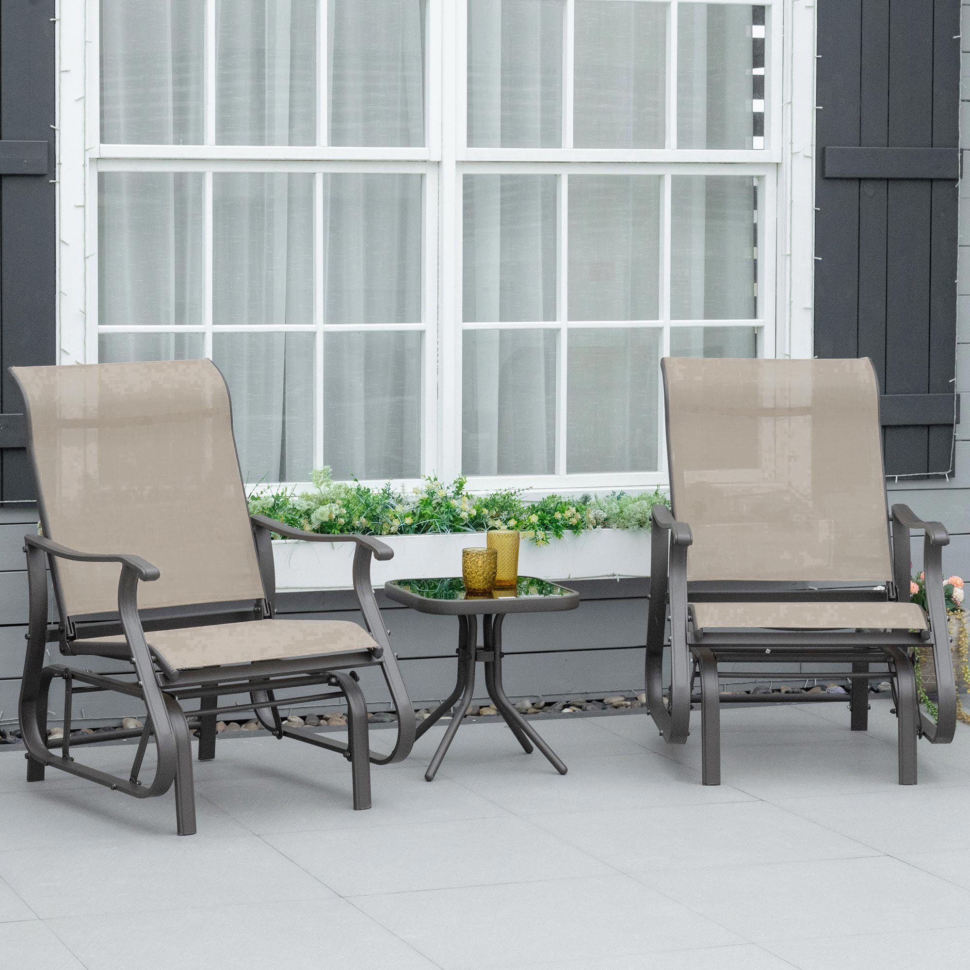 Outdoor Gliding Chairs Set Durable Compact for Patio, Bistro Tea Time, Perfect for Couples & Families, Gray
