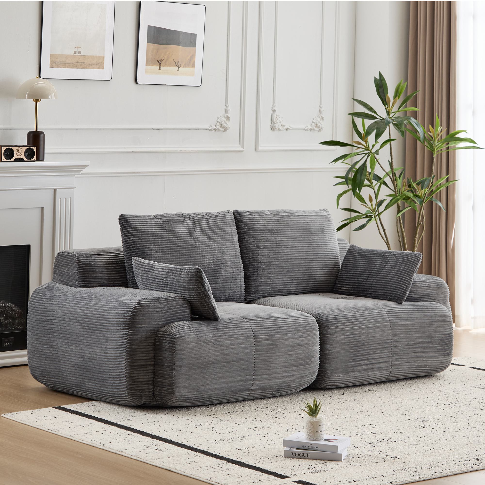 Compressed Sofa 2-Seater Modern Memory Foam Sofa with Pet-Friendly Corduroy Fabric, Two Seater Couch Sectional for Living Room, 84" L x 41" W x 28.5" H, Grey