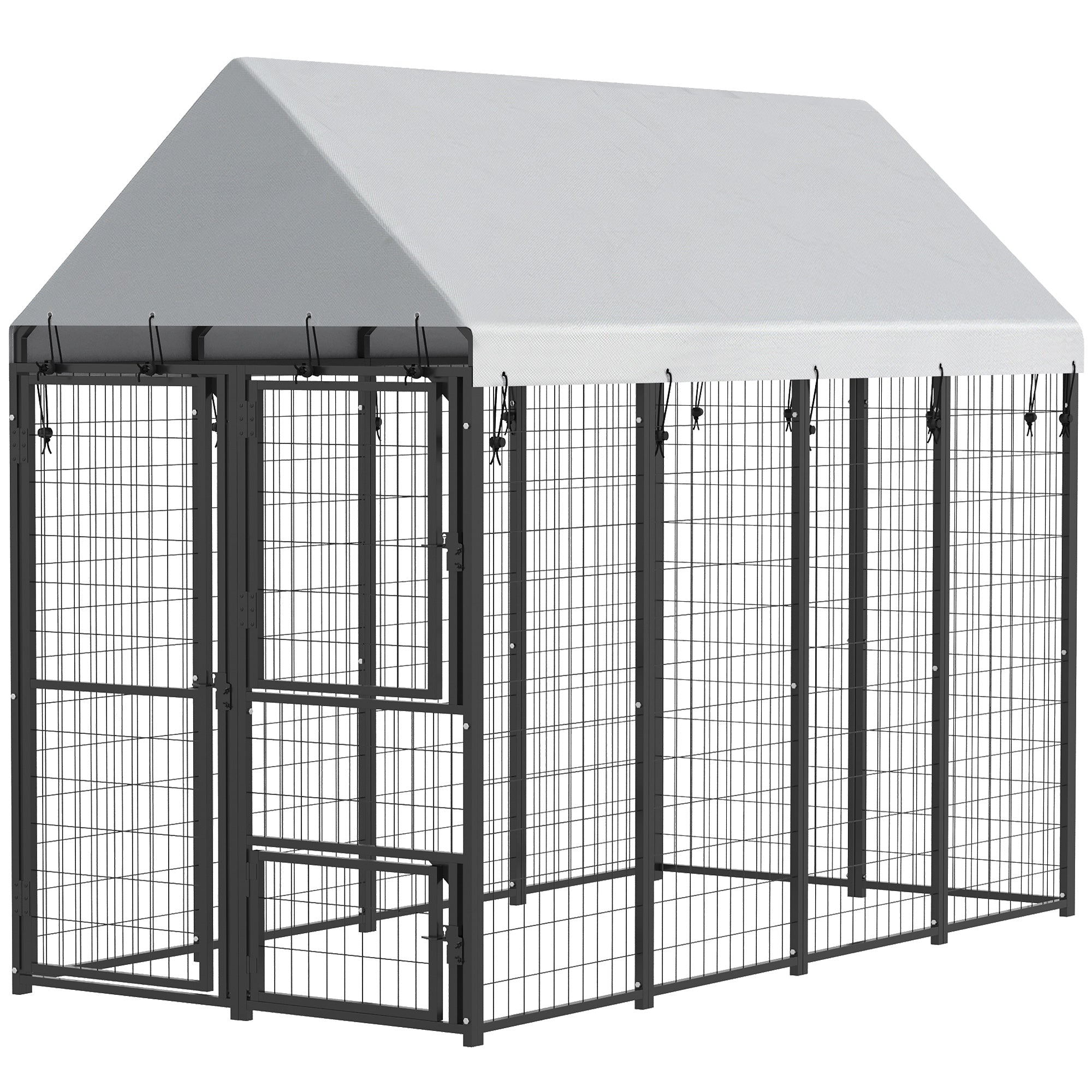 Large Dog Kennel Outdoor with Roof, 3 Doors, Expandable Heavy Duty Dog Kennel Dog Run for All Breed Sizes, 8' x 4' x 6'