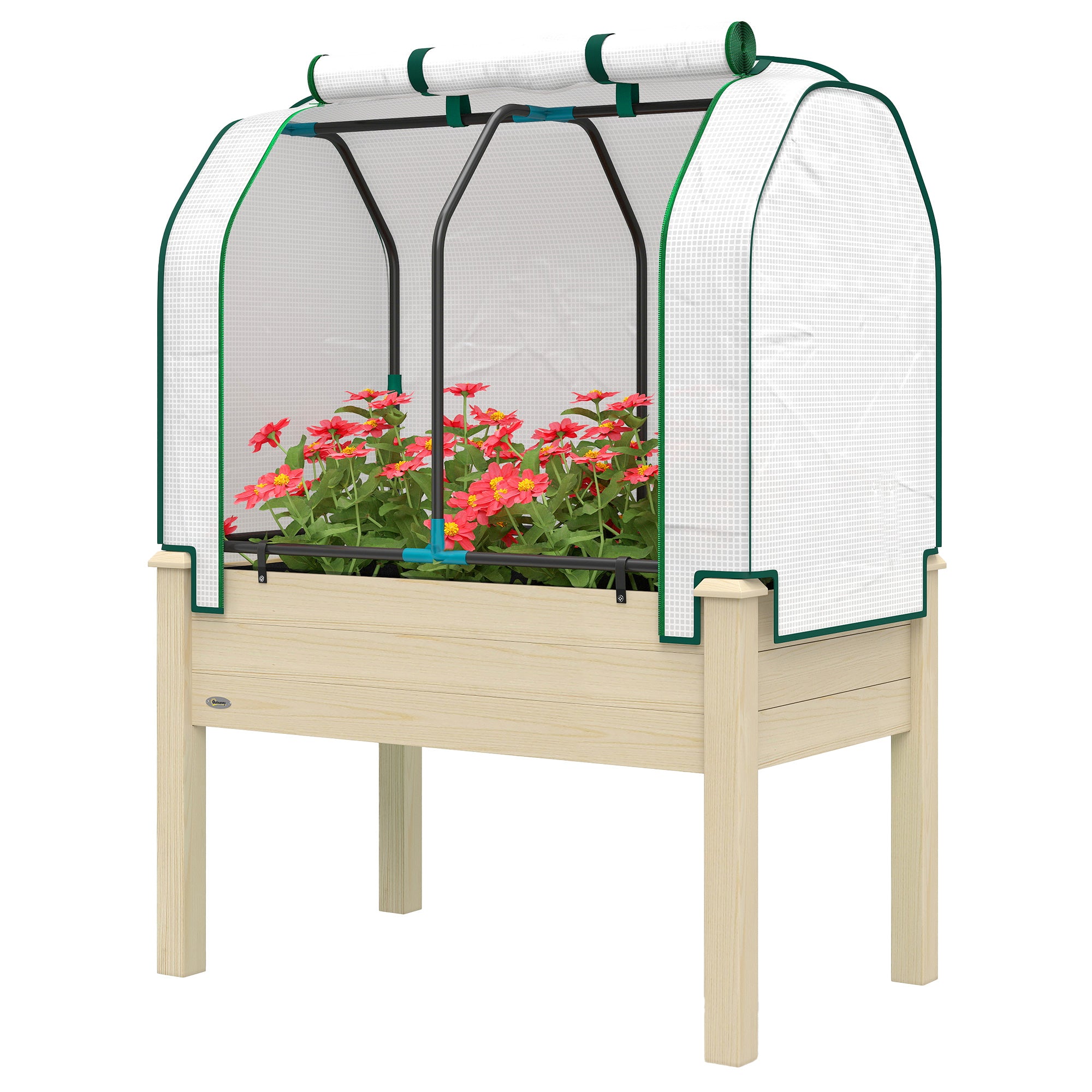 Raised Garden Bed with PE Greenhouse Cover Outdoor Planter Box for Herbs and Vegetables, 35 x 22 x 47 inch, Natural