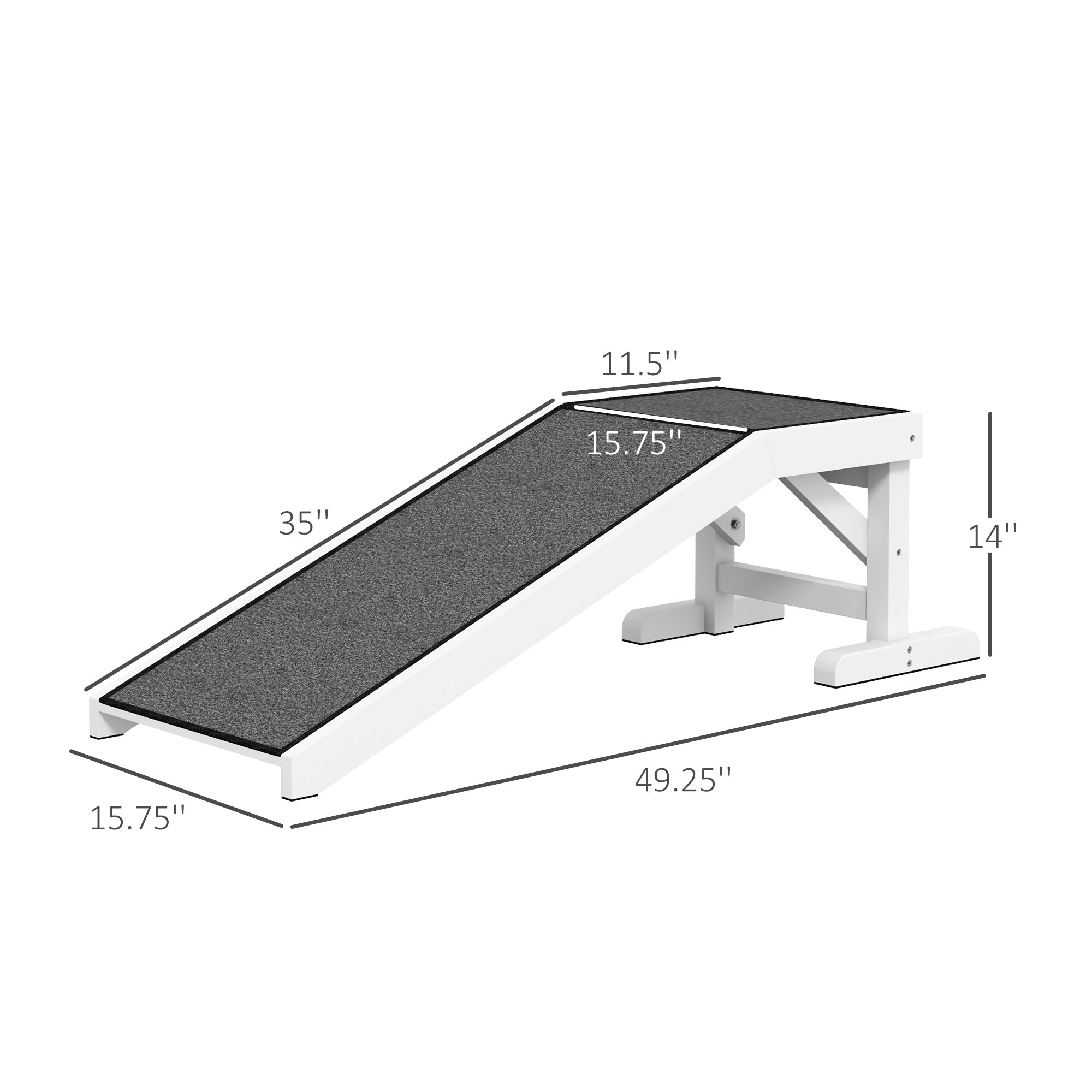 49" Pet Ramp for Dogs & Cats with Non-Slip Carpet, White