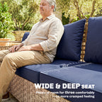 Rattan Wicker Sofa 3-Seater Outdoor Patio Sofa with Cushions for Garden Backyard Porch Dark Blue