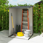Outdoor 3.3' x 3.4' Lean-to Garden Storage Shed, Galvanized Steel Tool House with Lockable Door for Patio, Brown