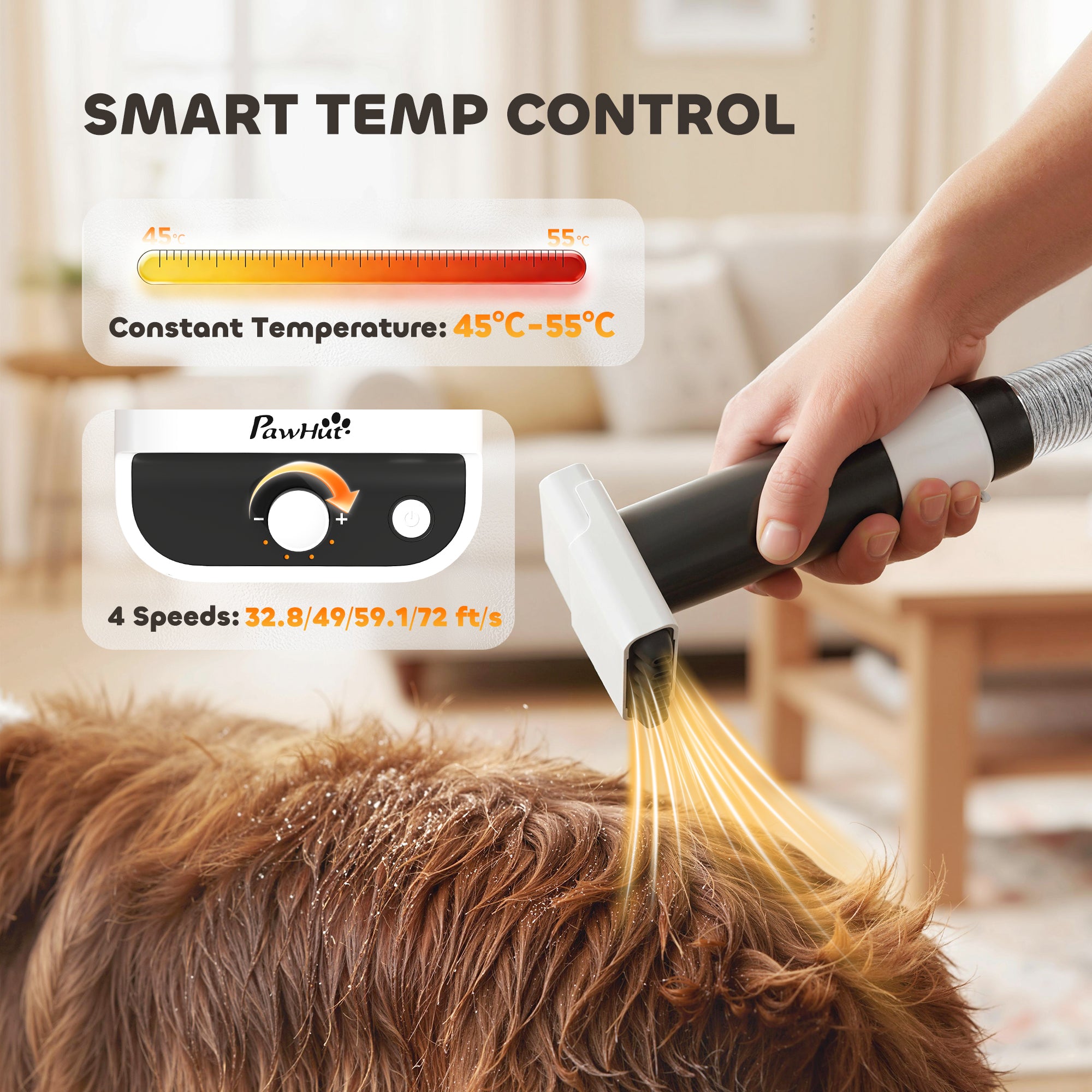 5 in 1 Dog Grooming Vacuum & Dryer w/ Clipper, 50dB Low Noise, Adjustable Speed & Temp, 1.8L Canister