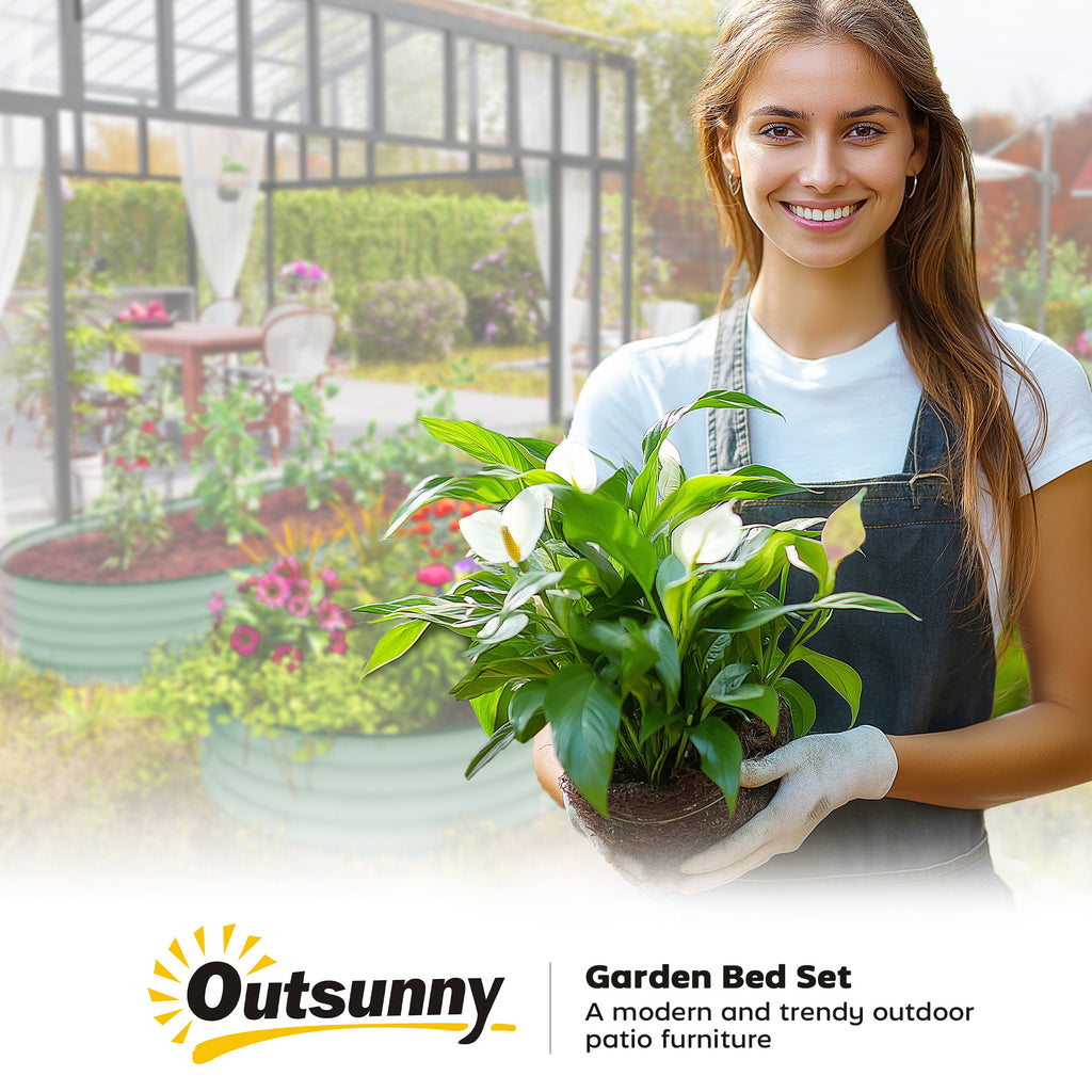 7' x 3' x 1' Raised Garden Bed Set, 2PCS Raised Beds for Gardening with Metal Plant Stakes, Green