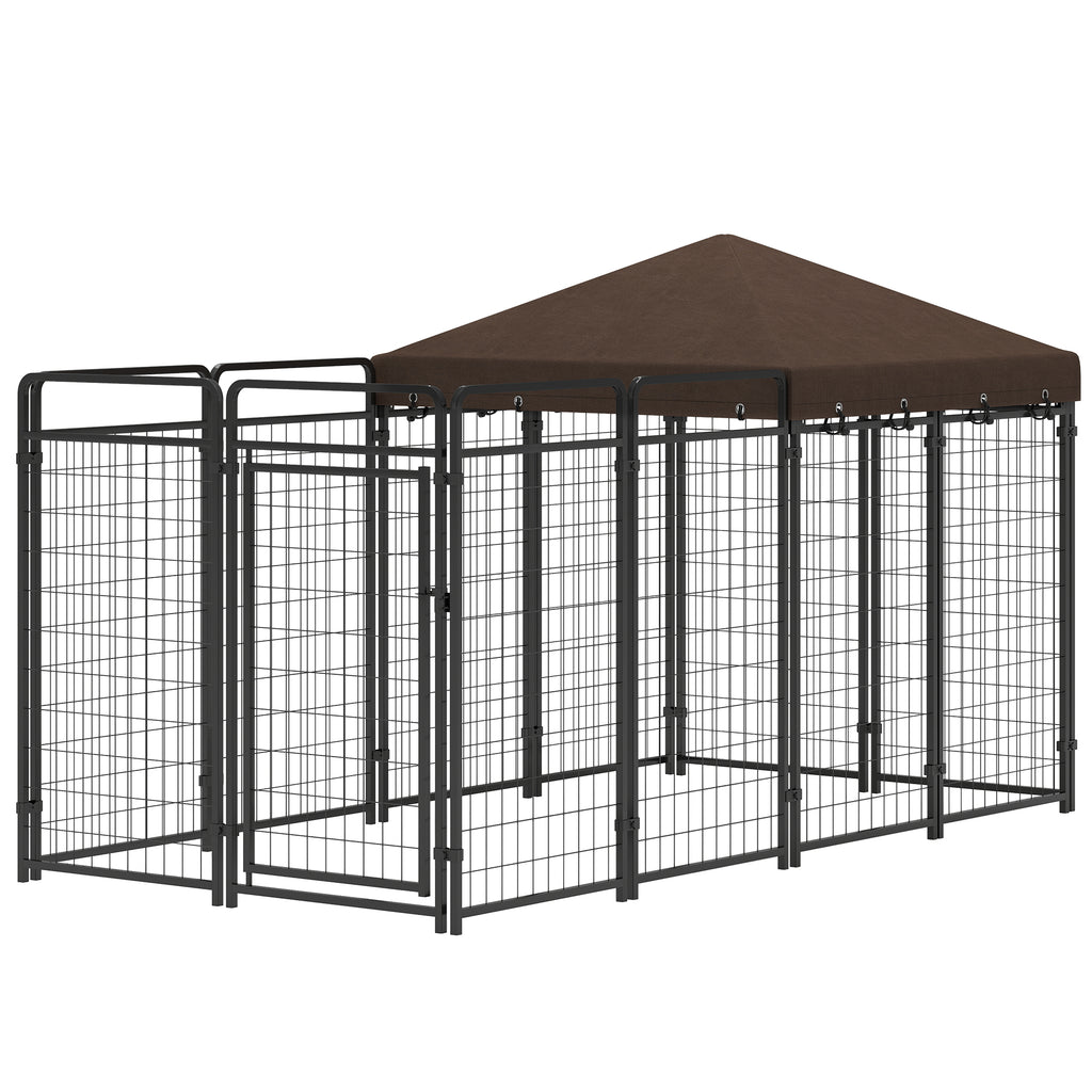 Dog Kennel Outdoor with Waterproof Canopy, Dog Run with Galvanized Chain Link, Secure Lock, for Backyard and Patio, Large and Medium Sized Breeds, Chickens, Ducks, 9.3' x 4.6' x 5.2'