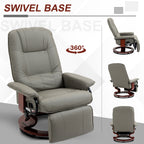 Faux Leather Manual Recliner, Adjustable Swivel Lounge Chair with Footrest, Armrest and Wrapped Wood Base for Living Room, Gray