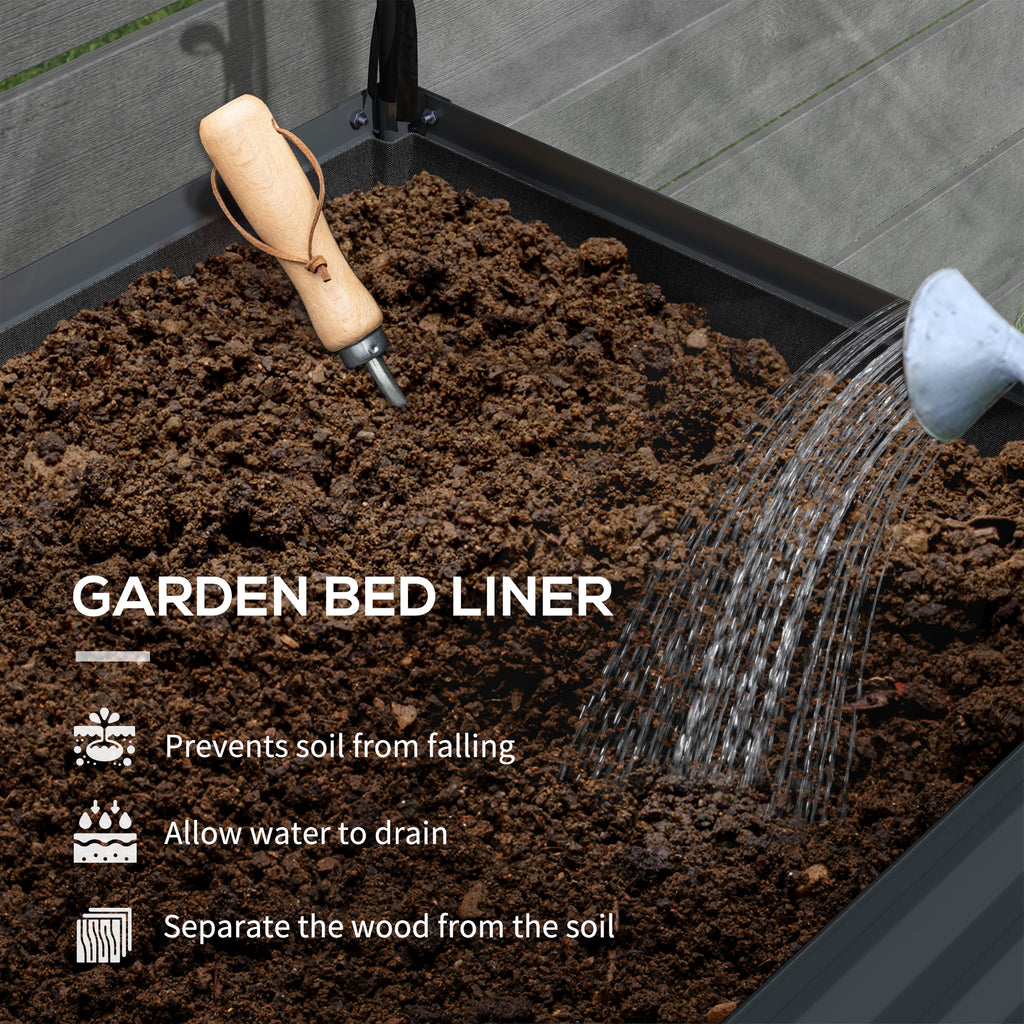 Raised Garden Bed with Legs and Cover, Metal Elevated Planter Box with Bottom Shelf and Liner for Vegetables, Dark Gray