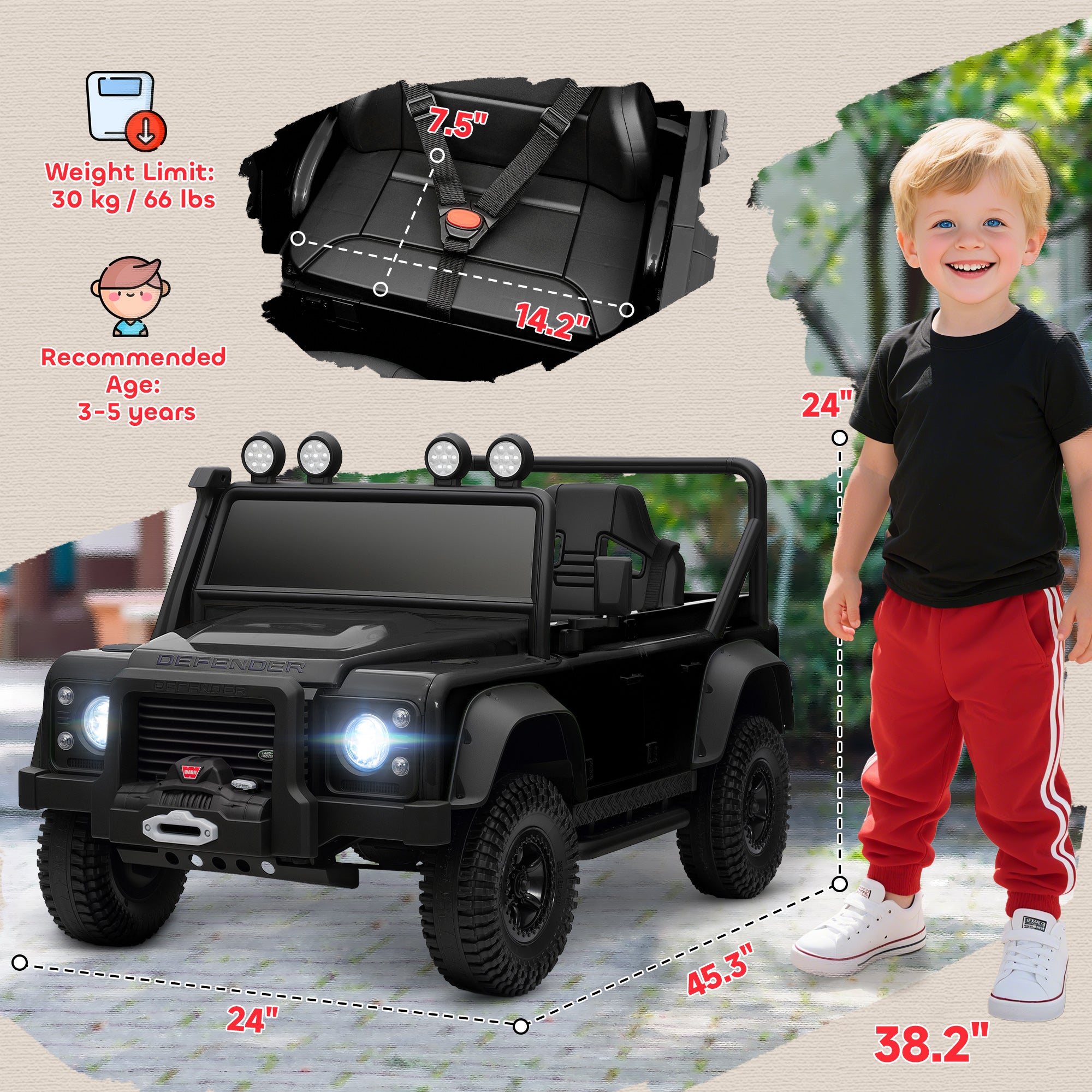 Licensed Electric Car for Kids with Remote Control, Dual Motors, Spring Suspension, LED Lights, Black