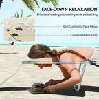 Tanning Chair with Face Hole, 5-Level Adjustable Outdoor Chaise Lounge Chair with Pillow for Beach, Pool, Beige