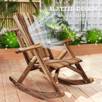 Outdoor Wooden Rocking Chair, Single-Person Adirondack Rocking Patio Chair with Rustic High Back, Slatted Seat and Backrest for Indoor, Backyard, Garden, Carbonized