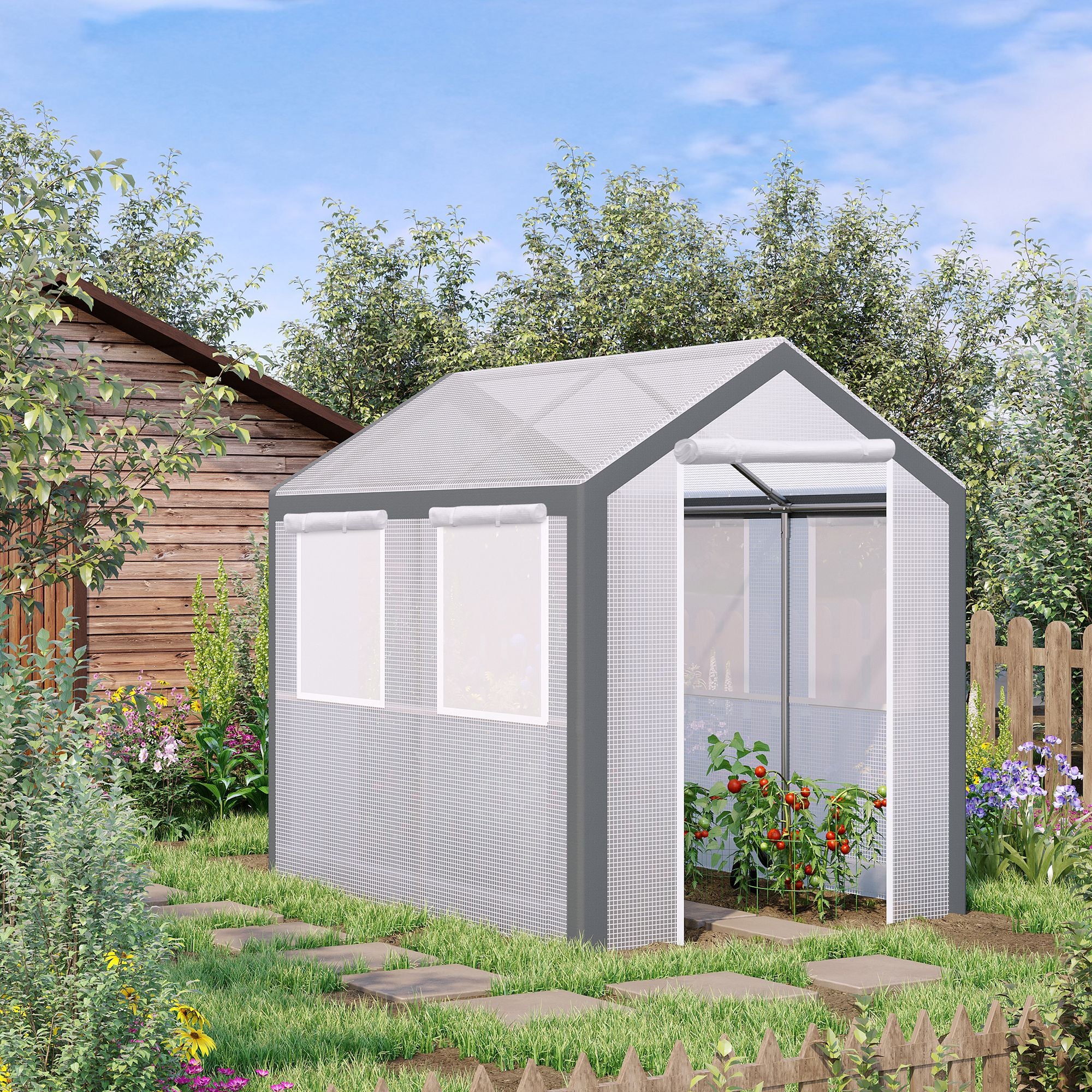 8' L x 6' W x 7' H Outdoor Walk-In Tunnel Greenhouse with Roll-up Windows, 2 Zippered Doors, & Weather Cover