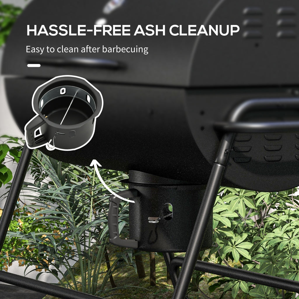 Barrel Charcoal BBQ Grill, Barbecue with 420 sq.in. Cooking Area, Wheels, Ash Catcher, Black