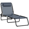 Folding Chaise Lounge Pool Chair with 4-Position Reclining Back, Breathable Mesh & Bungee Seat, Gray