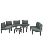 8-Piece Half Moon Sectional Sofa with 2 Coffee Table & Cushion, PE Wicker Patio Furniture for Backyard, 34.5'' L x 25.5'' W x 12.5'' H, Gray