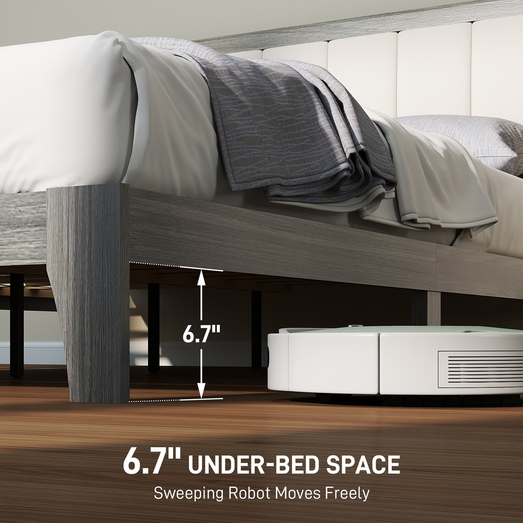 Full Bed Frame with Headboard Full Size Platform Bed Frame with Wooden Slats No Box Spring Needed Easy Assembly Gray
