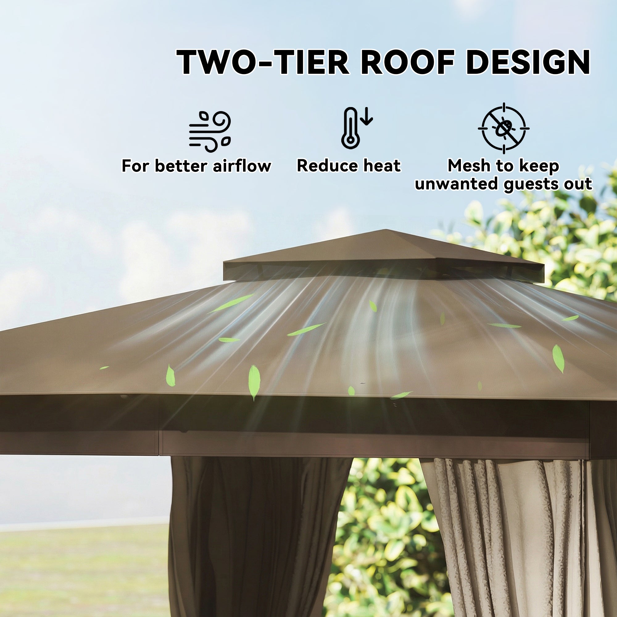 10' x 10' Outdoor Patio Gazebo, Soft Top Gazebo Canopy Shelter with Curtains, Netting, Steel Frame, Hook, Khaki