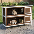 Wooden Rabbit Hutch w/ Dividers Asphalt Roof for Small Animals & Outdoors, Brown