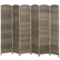 Folding Room Divider Screen 6 Panel 6' Tall Privacy Screen Freestanding Wood Partition for Home Office, Dark Rustic Oak