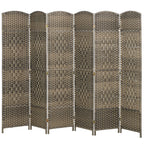 Folding Room Divider Screen 6 Panel 6' Tall Privacy Screen Freestanding Wood Partition for Home Office, Dark Rustic Oak